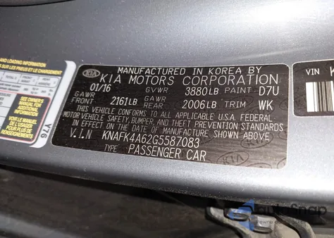 2016 Kia Forte Lx from USA, damaged, VIN KNAFK4A62G5587083